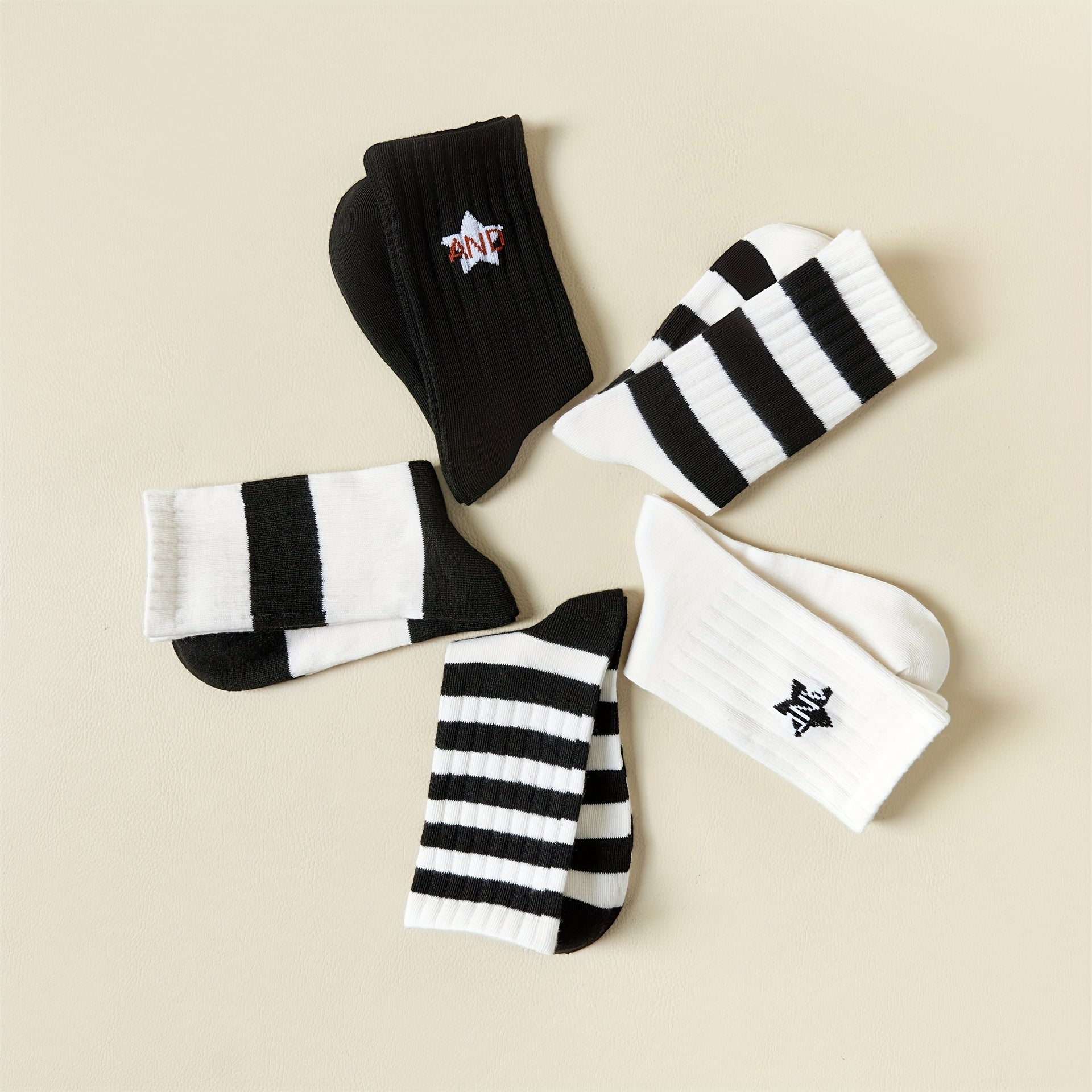 5 Pairs Soft & Breathable Striped Mid Tube Socks Women's Stockings