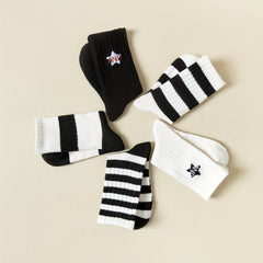 5 Pairs Soft & Breathable Striped Mid Tube Socks Women's Stockings