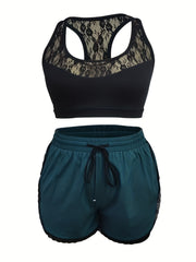 Lace Tank Top & Drawstring Shorts Set