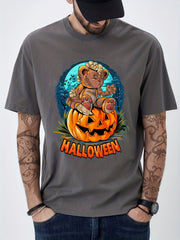 Cotton Halloween Pumpkin Print Men's Graphic T-shirt