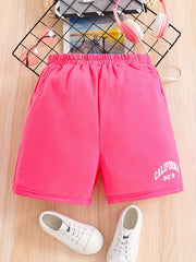 Girls Letter Print Elastic Waist Sweat Shorts With Pockets