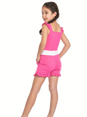 Girls Princess Ruffle Sleeve Jumpsuit With Bow Romper
