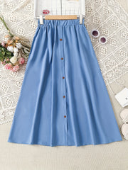 Girls' High Waist Casual Long Skirt Elastic Teen Kids Style