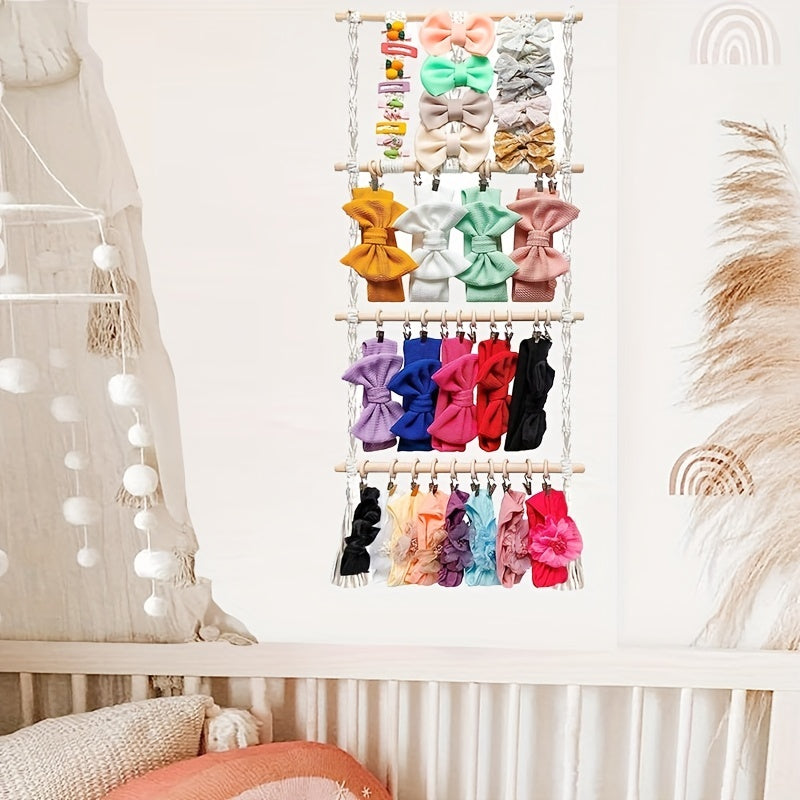 Lace Headband Holder with 30 Wooden Rings Storage Bag