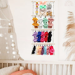 Lace Headband Holder with 30 Wooden Rings Storage Bag