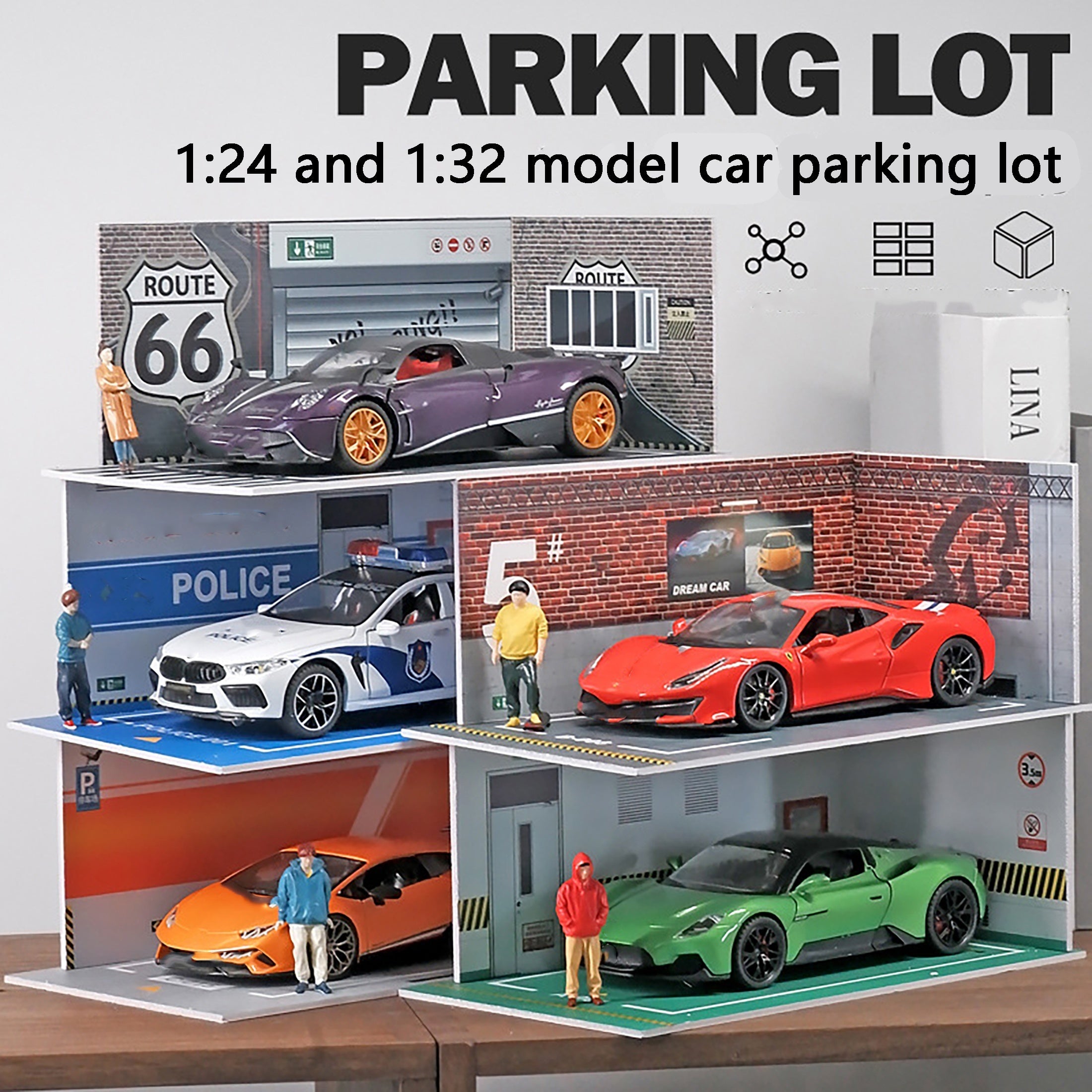 Model Alloy Car Parking Lot with Display Scene Garage Storage