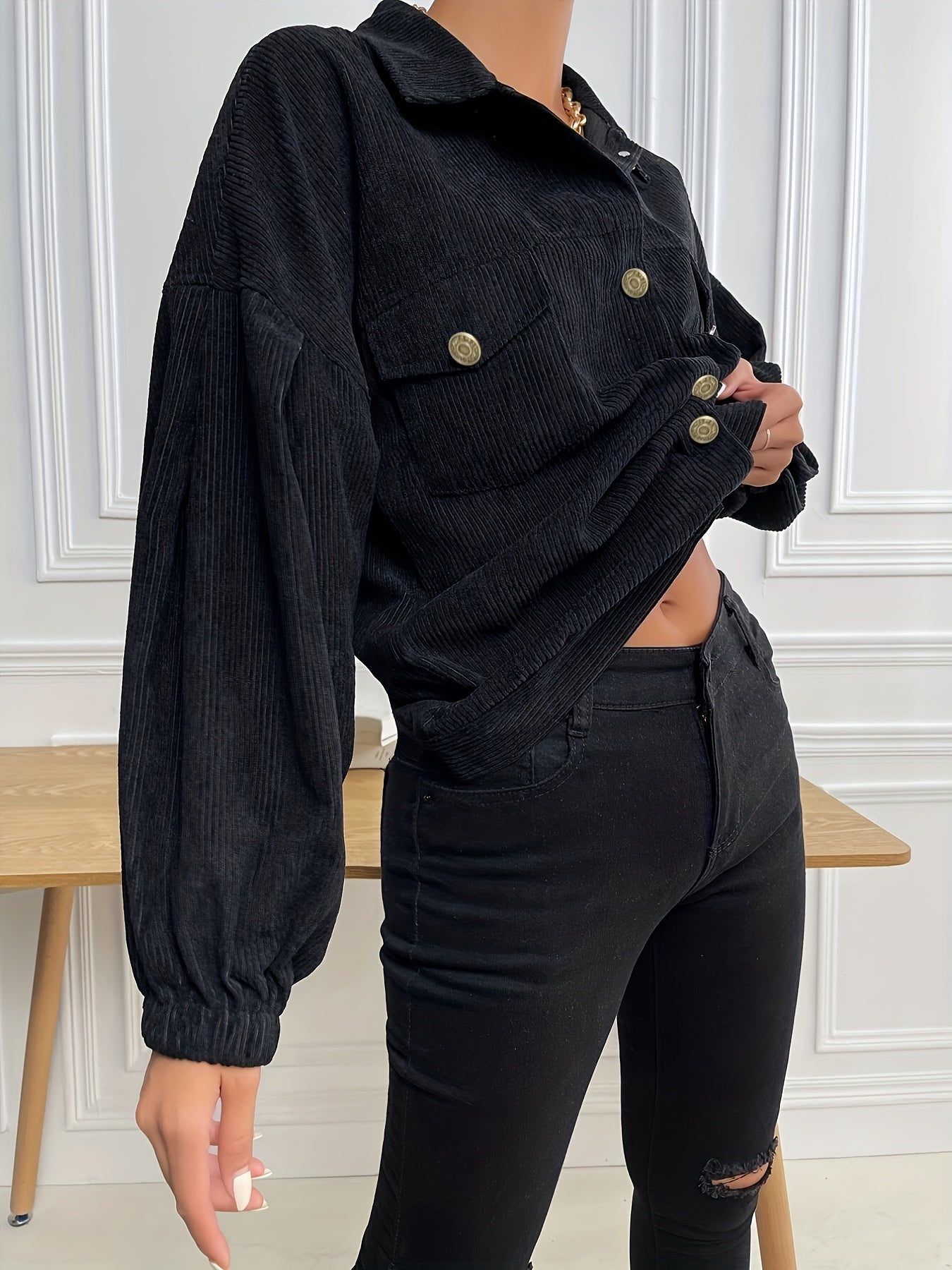 Corduroy Button Up Jacket Long Sleeve Outwear