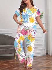 Tie Dye & Face Print Pajamas Two Piece Set