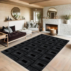 Non Slip Checkered Striped Carpet - Machine Washable Large Carpet for Daily Use