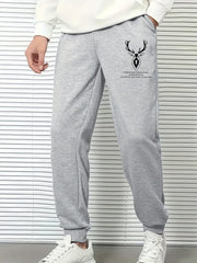Deer Head Print Men's Jogger Pants with Drawstring Waist