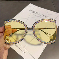 Rhinestone Hollow Sunglasses with Gradient Lens