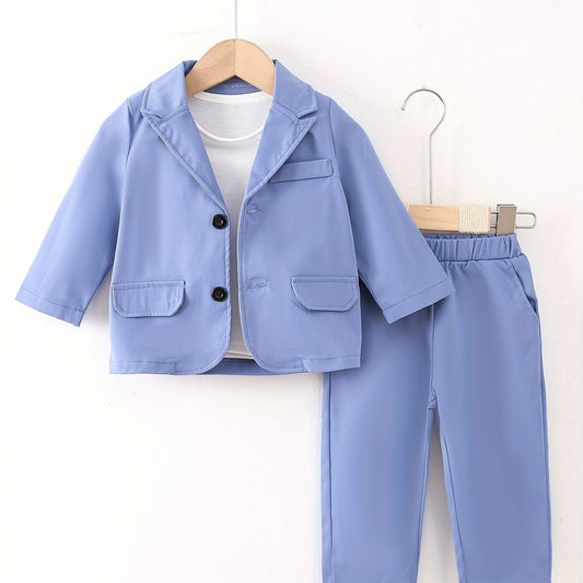 3pcs Infant Baby Boys Gentleman Dress Suit Long Sleeve T shirt & Trousers & Coat