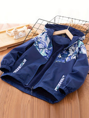Boys Geometric Print Hooded Jacket