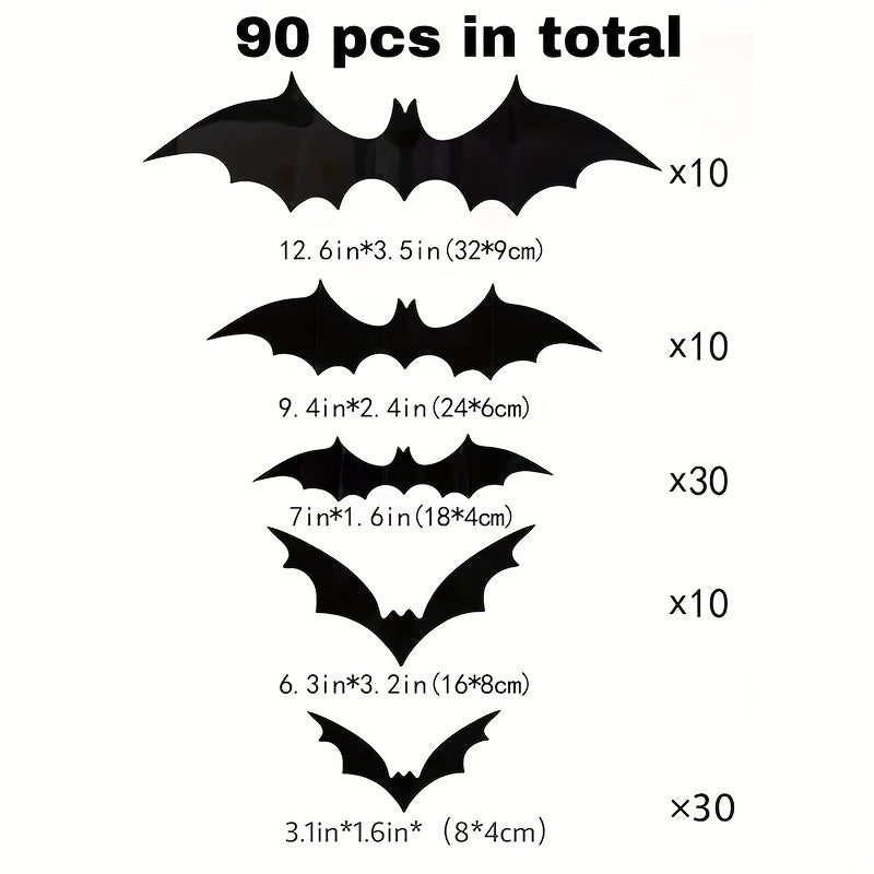 90pcs Halloween 3D Bat Sticker Decorative Party Decoration Sticker