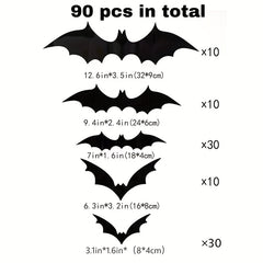 90pcs Halloween 3D Bat Sticker Decorative Party Decoration Sticker