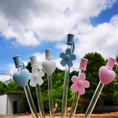 Silicone Love Flower Straw Cap, Reusable Dustproof Cover for Straw