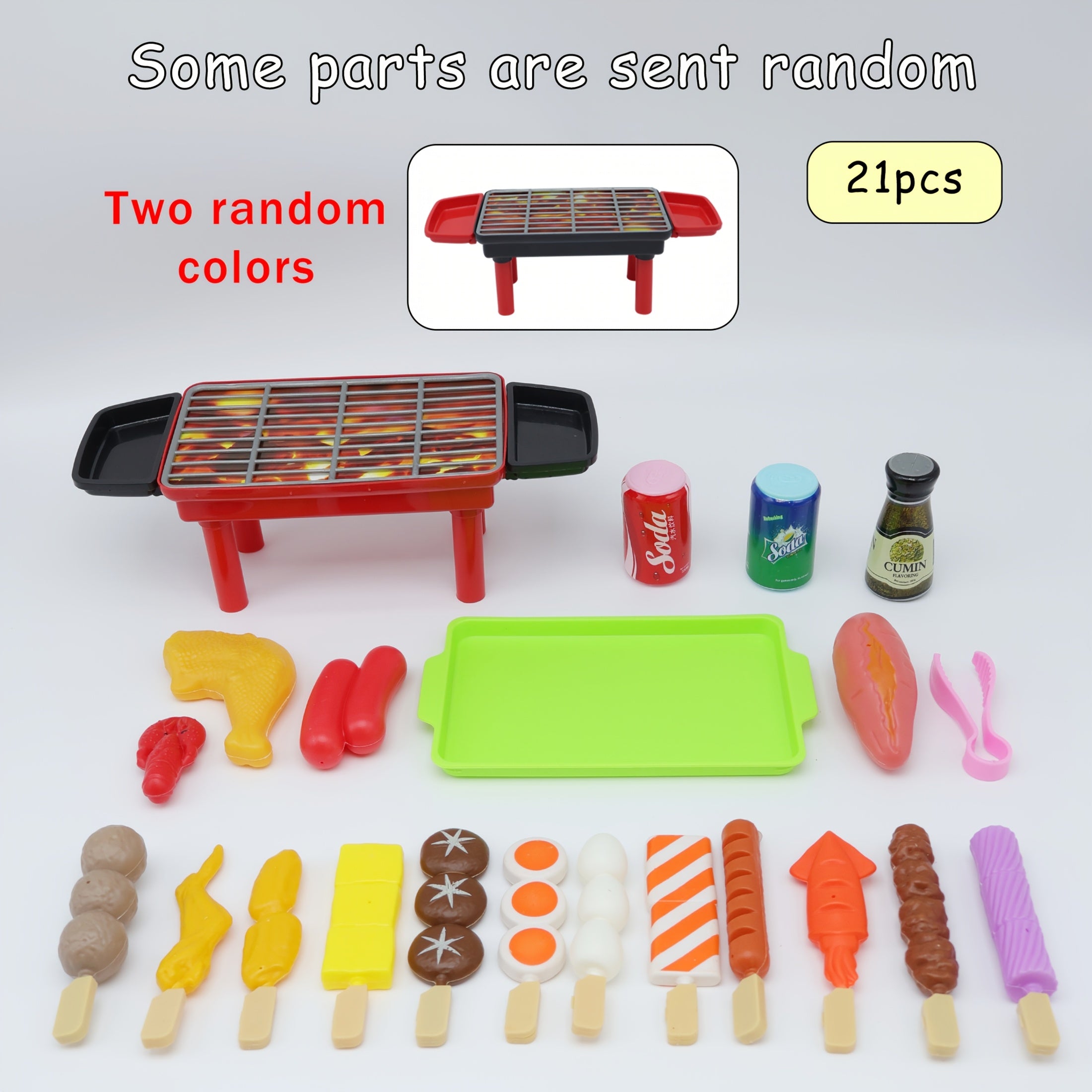 Kids Pretend Play Kitchen BBQ Grill Toy Set with Realistic Food