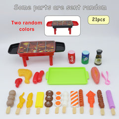 Kids Pretend Play Kitchen BBQ Grill Toy Set with Realistic Food