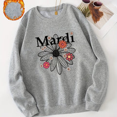 Letter Print Sweatshirt Daisy Flower Long Sleeve Crew Neck Casual Sweatshirt