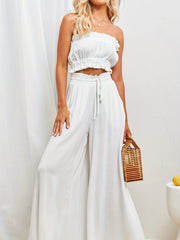 Boho Drawstring Wide Leg Pants Casual Smocked Waist Elastic Palazzo Pants