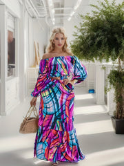 Boho Off Shoulder Crop Top & Mermaid Maxi Dress Set