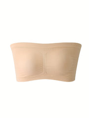 Plus Size Sexy Tube Bra Women's Plus Solid Wireless Padded Comfort