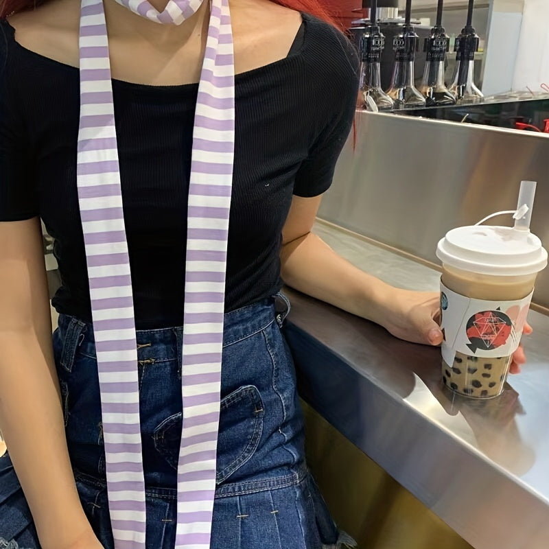 Purple Thin Scarf Stripes Pattern Four Seasons Wearable Scarves Accessories