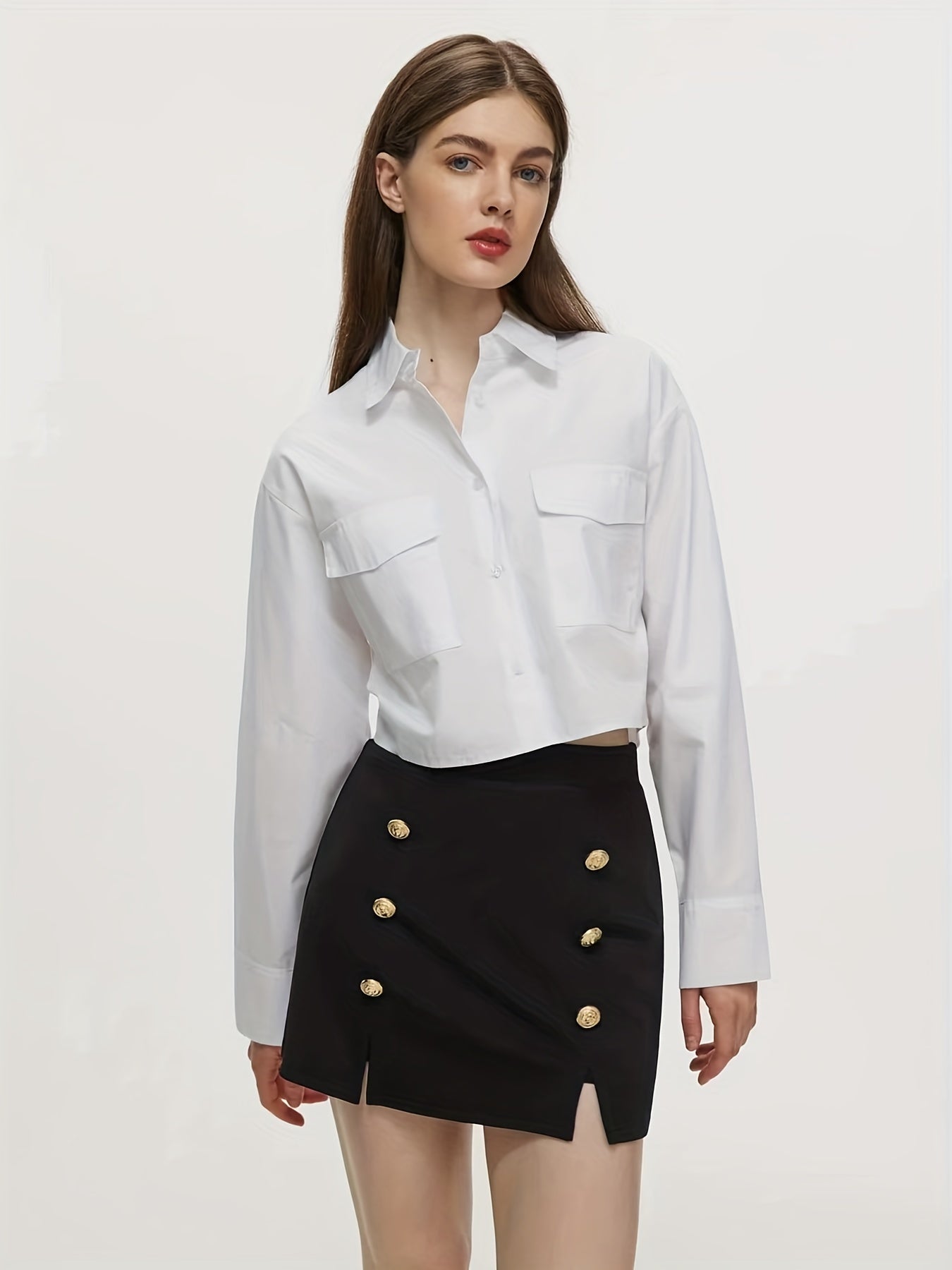 Double Breasted Mini Skirt High Waist Casual Skirt