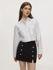 Double Breasted Mini Skirt High Waist Casual Skirt