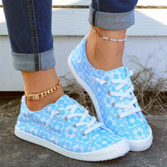 Floral Print Canvas Shoes Low Top Lace Up Casual Shoes