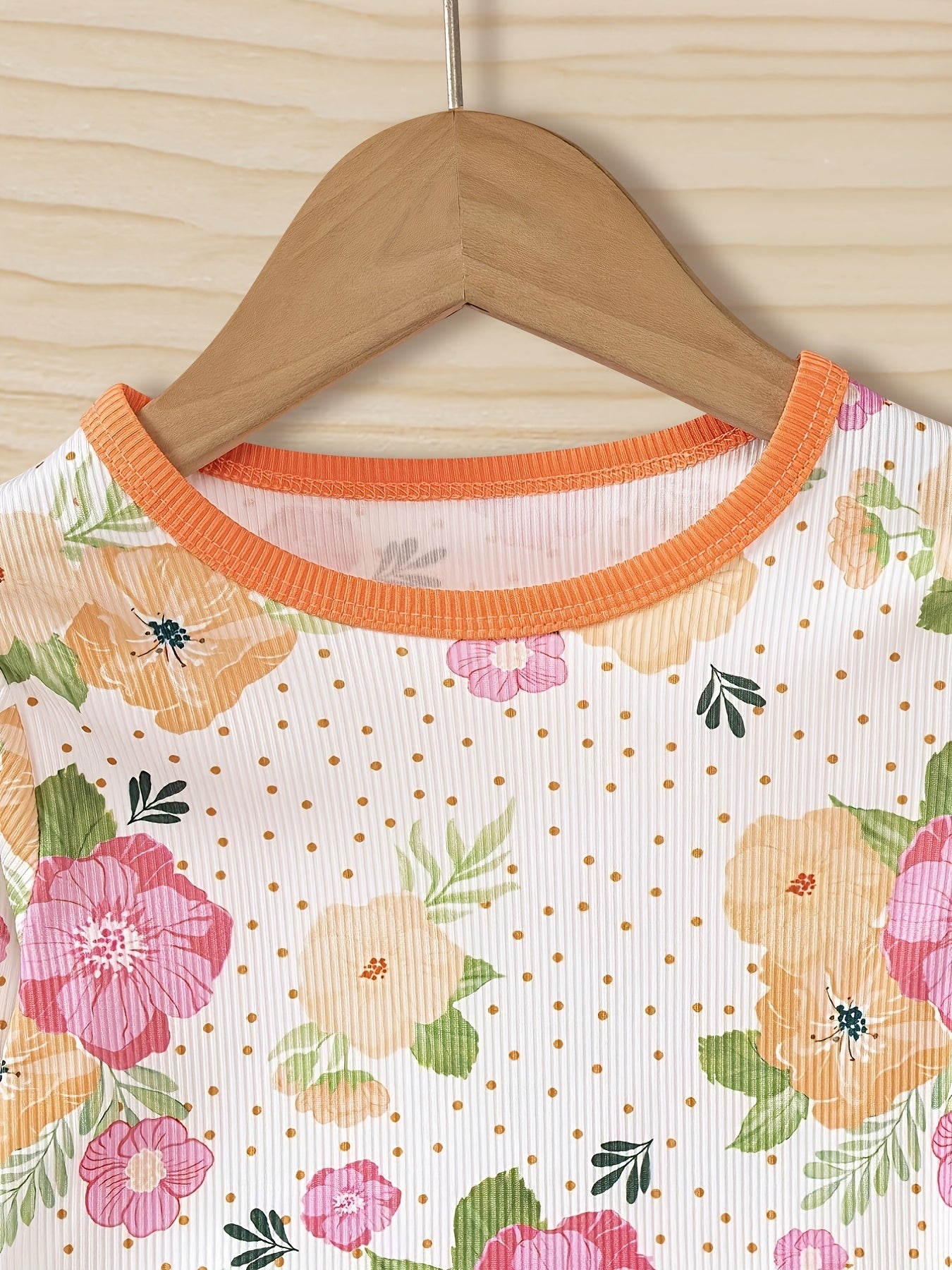 Floral Pattern Kid's Pajamas 2pcs Set Long Sleeve Top & Pants