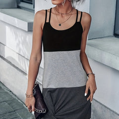 Block Twist Dress Spaghetti Strap Sleeveless