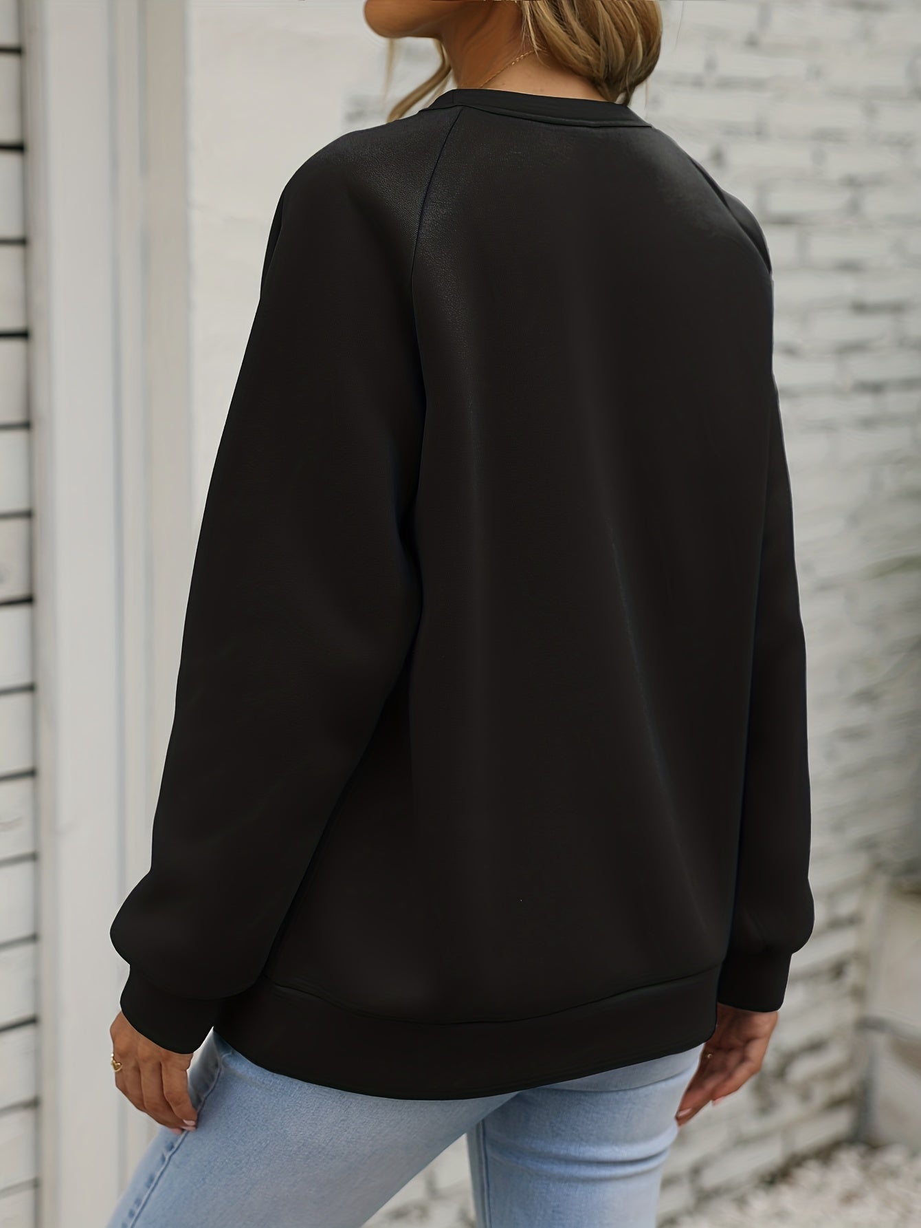 Skull Print Pullover Sweatshirt Long Sleeve Crew Neck for Women