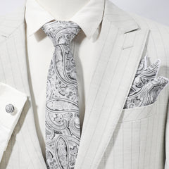 4pcs Silvery Paisley Jacquard Tie Set with Lapel Pin Brooch