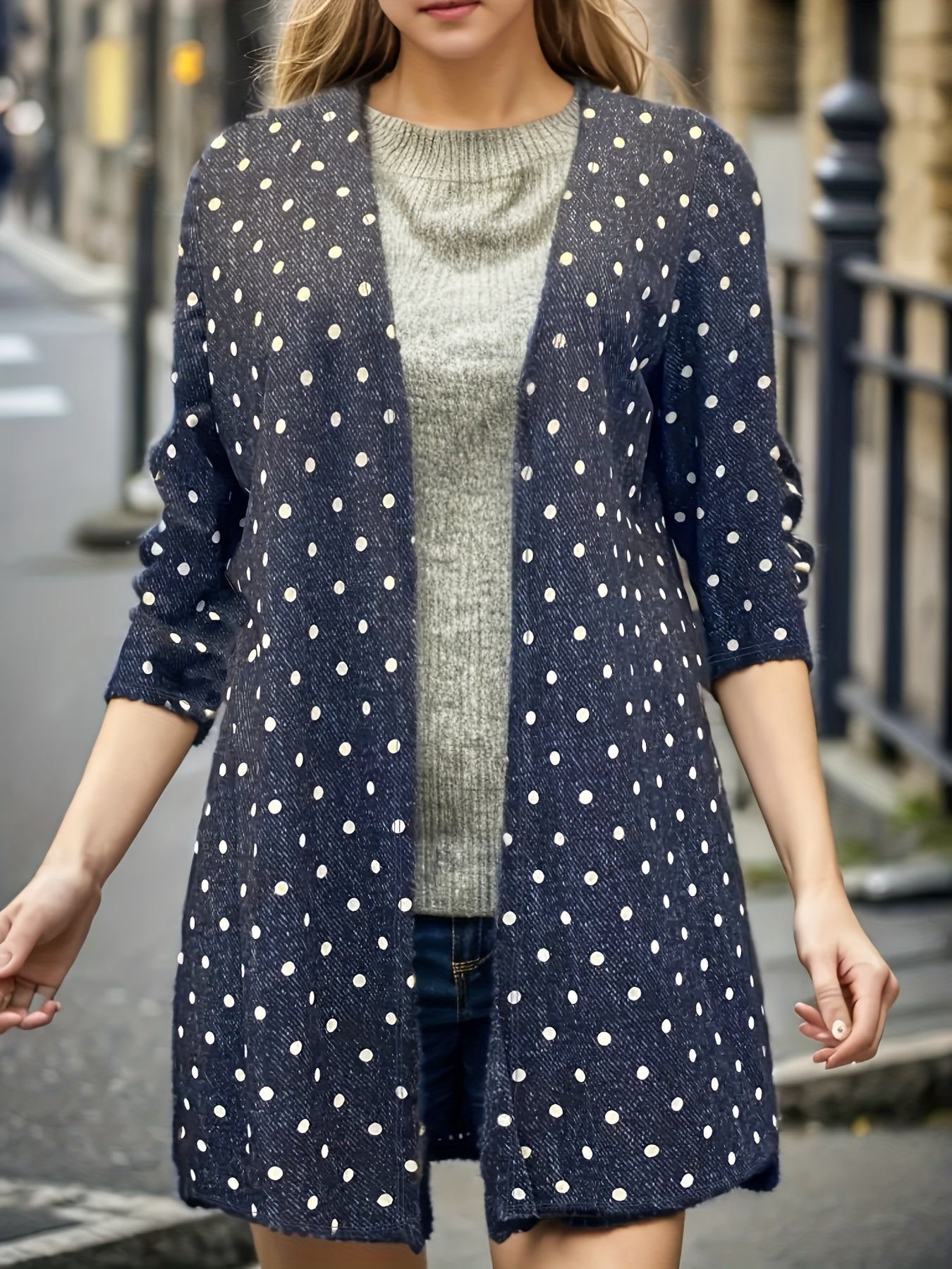 Polka Dot Print Long Sleeve Cardigan