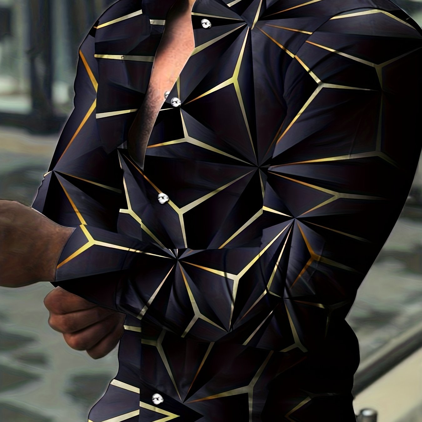 Geometric Print Men's Casual Button Up Long Sleeve Shirt