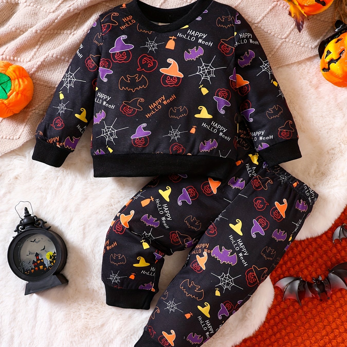 Kids Pumpkin Costume Set Halloween Party Sweatshirt Pants