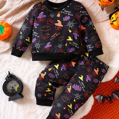 Kids Pumpkin Costume Set Halloween Party Sweatshirt Pants
