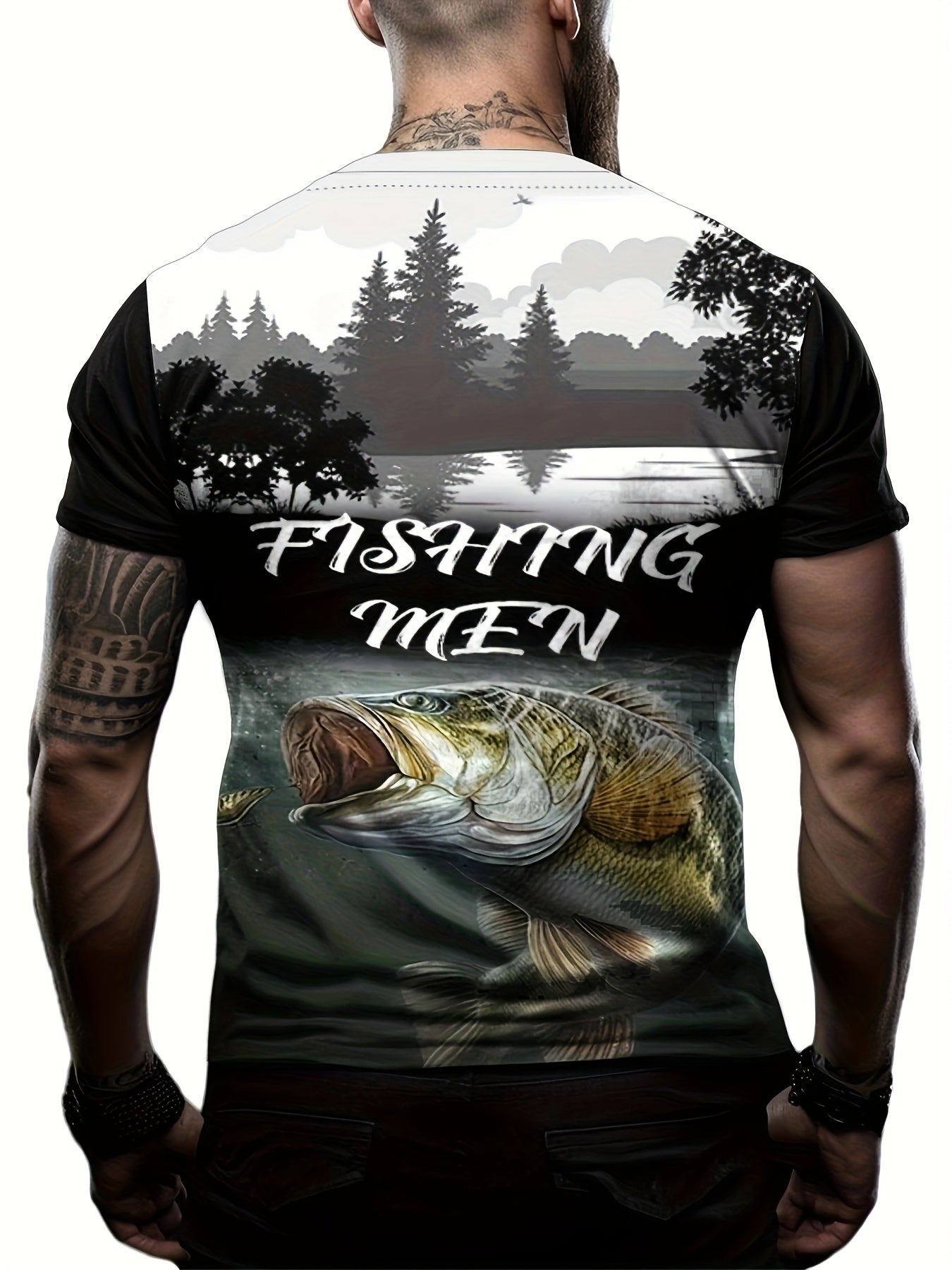 Fish Print Men's Short Sleeve T-shirt Graphic Tee Summer Clothes