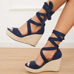 Women's Lace-up Wedge Sandals Peep Toe Platform Espadrilles