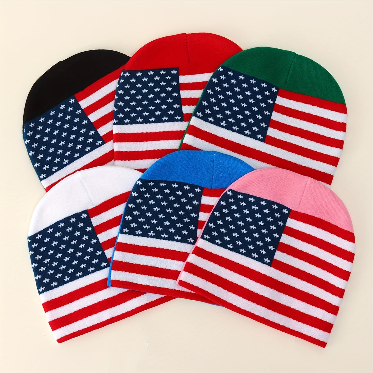 Flag Jacquard Beanie Cap Hip Hop Knit Hat Patriotic Skull Ca