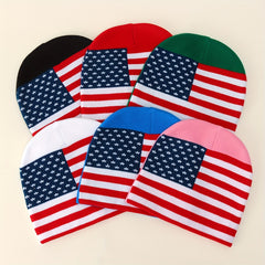 Flag Jacquard Beanie Cap Hip Hop Knit Hat Patriotic Skull Ca