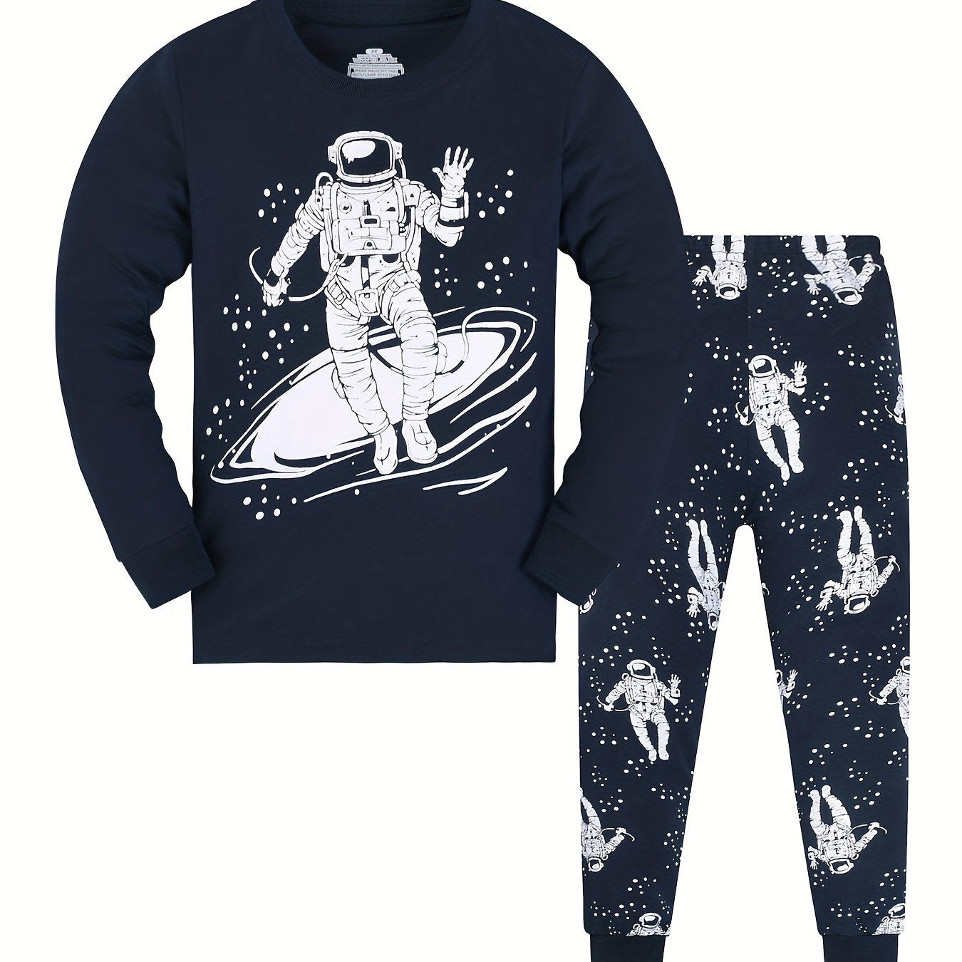 Kid's Astronaut Pattern PJ Set Long Sleeve Top & Pants