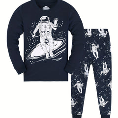 Kid's Astronaut Pattern PJ Set Long Sleeve Top & Pants