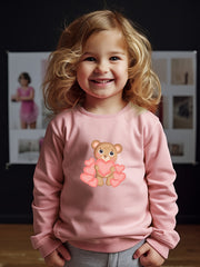 Girls Bear Pattern Crew Neck Sweatshirt For Spring Fall Christmas Gift