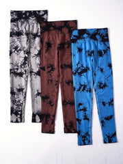 3pcs Tie Dye Seamless High Waisted Workout Leggings Women