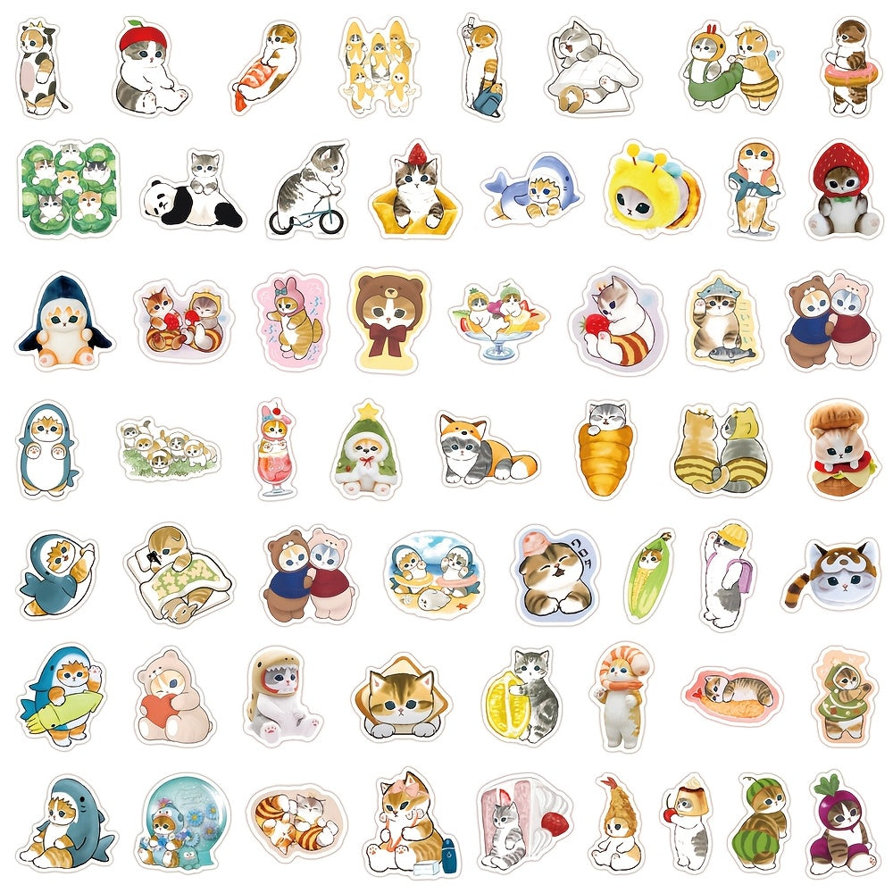57pcs Cat Stickers Vinyl Kitten Decals for Water Bottles Mixed Colors