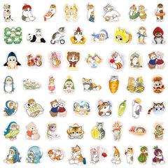 57pcs Cat Stickers Vinyl Kitten Decals for Water Bottles Mixed Colors