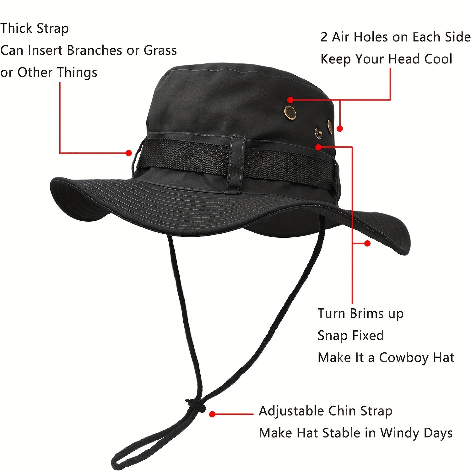 Foldable Bucket Hat Sun Hat Drawstring Boonie Hat Wide Brim Cap