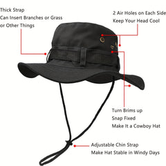 Foldable Bucket Hat Sun Hat Drawstring Boonie Hat Wide Brim Cap